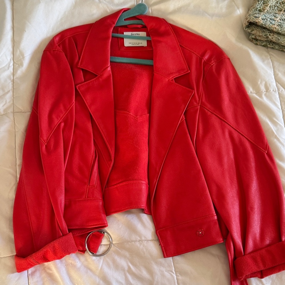 Bershka Red Faux Leather Jacket